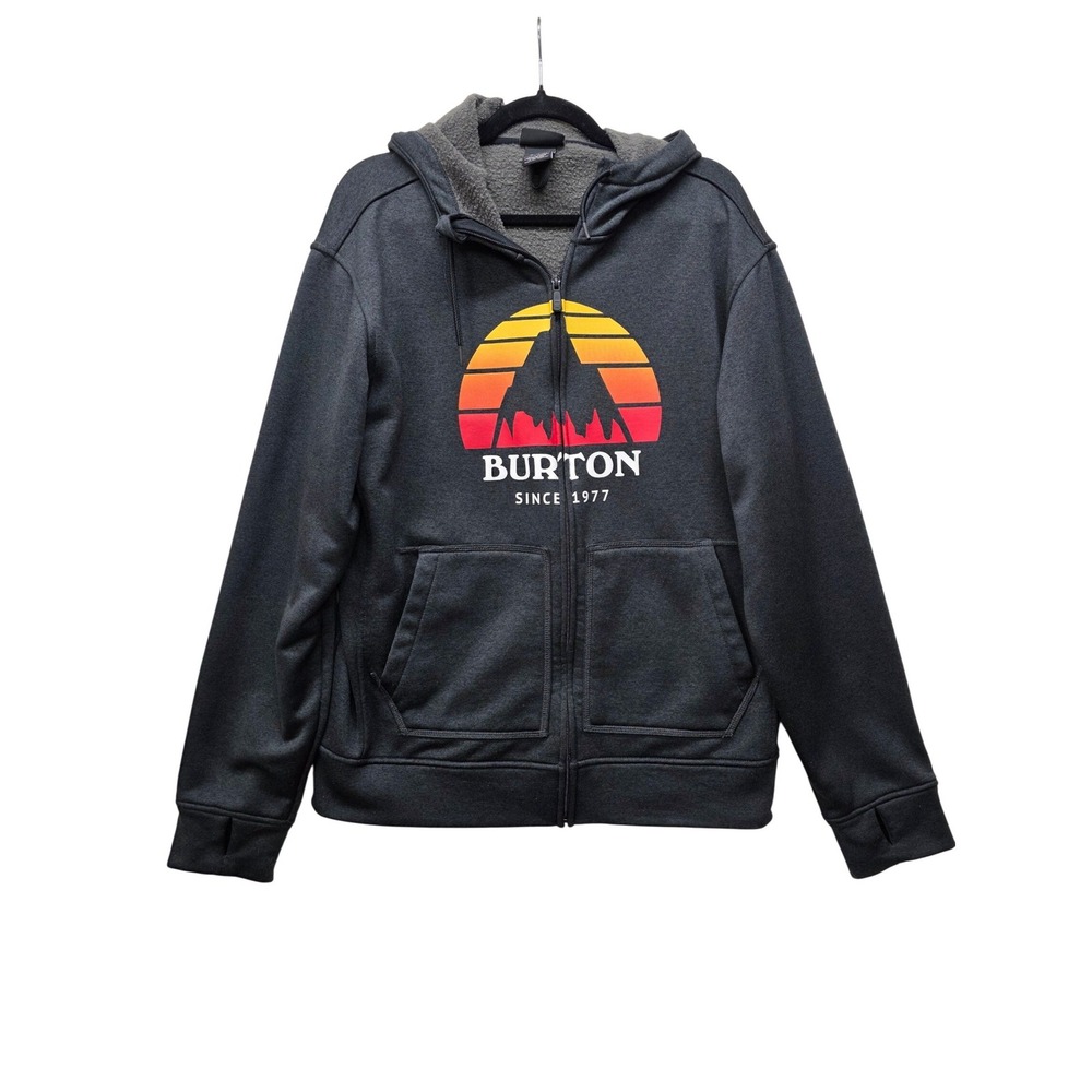 Burton Oak Full-Zip Hoodie Gray Sunset Mountain‎ Graphic Fleece Mens Small